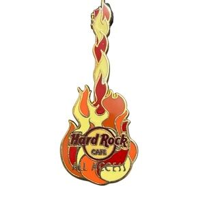 Hard Rock Cafe All Access Collectable flaming guitar lapel pin.